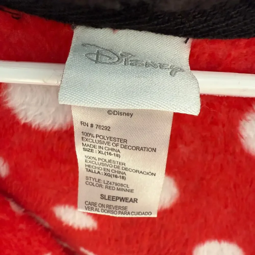 Disney Minnie‎ Mouse Sleepwear One Piece Pajama Womens Red Black - Picture 9 of 10